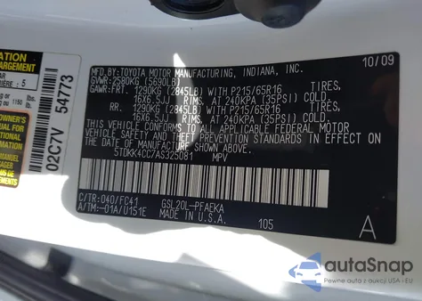 2010 Toyota Sienna Le z USA, uszkodzony, nr VIN 5TDKK4CC7AS325081